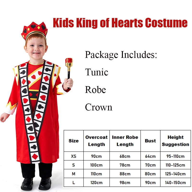 Kids King Costume with Crown & Cape Children's Royal Poker Theme Clothing Set Outfit Party Stage Dress Up