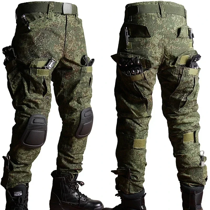 RU Camo Tactical Sets Men Outdoor Breathable Hiking Shirts+Multi-pocket Cargo Pants Hunting Suit Training T-Shirts Combat Set 4