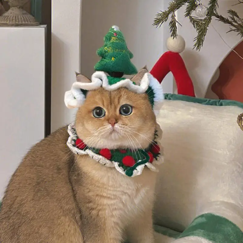 

Cat Christmas Tree Hat Hand Knitted Dog Costume Hat Multifunctional Pet Woolen Adjustable Soft Hat For Christmas Pet Accessories