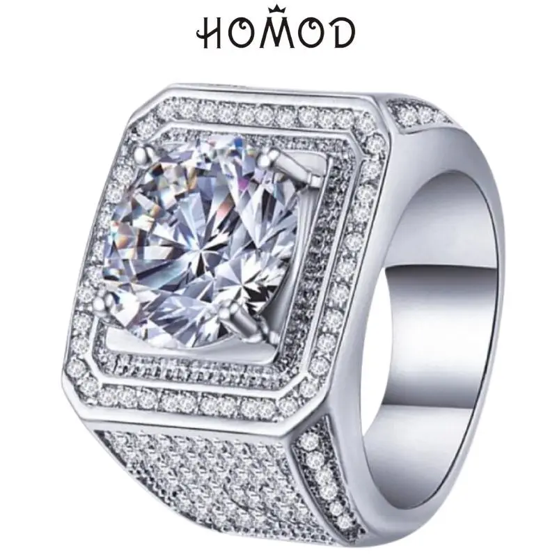 HOMOD Micro Pave CZ Wedding Rings Engagement Hip Hop Ring Round Shape Cool Street women Men Bling Iced Out CZ Ring