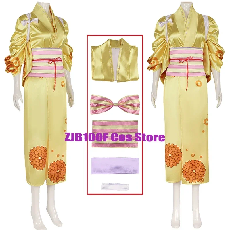 

Anime Kikunojo Cosplay Wano Country Arc O Kiku Costume Kimono Kikunojo Yellow Uniform Bathrobe Carnival Party Outfits for Women