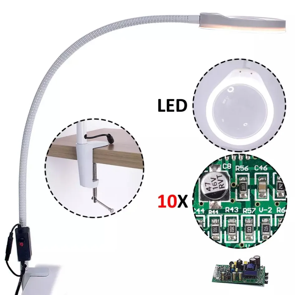 Lámpara de lupa de 10X con luz, lámpara de aumento Flexible ajustable con  Clip, alimentada por USB, envío directo - AliExpress