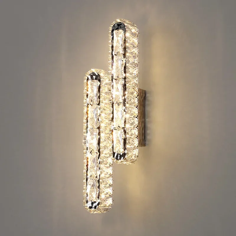 

Clear Crystal LED Wall Light Surface Mount Bedroom Aisle Parlor Dining Room Lamp Rectangle Chrome Metal Sconces Dropshipping