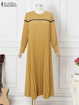Women Elegant Long Sleeve Patchwork Maxi Dresses 2025 ZANZEA Autumn Muslim Abaya Robe Femme Sundress Dubai Hijab Dress Kaftan