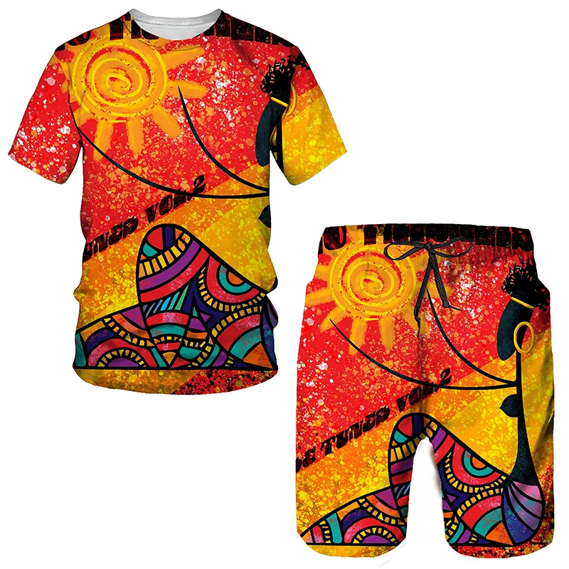 Summer Sun Ancient Egypt Ethnic Pattern 3D Printed Tees Shorts Suit  Men's Tracksuit 2 Piece Set Streetwear Clothing Casual Suit