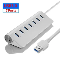 Premium Aluminum Alloy 7-Port High-Speed USB 3.0 Hub with Docking Station Expansion (7-in-1)