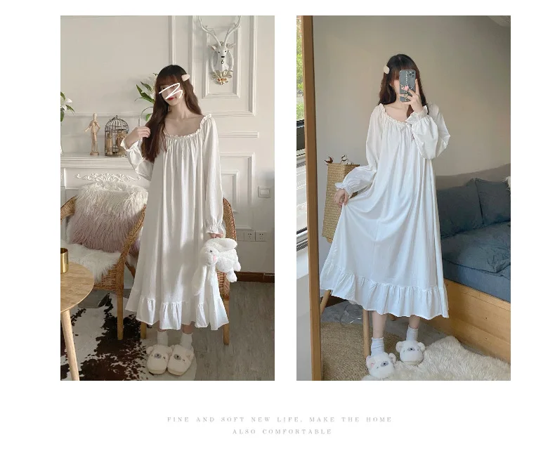 INS Nuissette Femme Nuit Neue Lose Nachthemden Frauen Lange Hülse Nacht Kleid Süße Loungewear Nachtwäsche Weibliche Schlaf Nachthemd – Detail 4