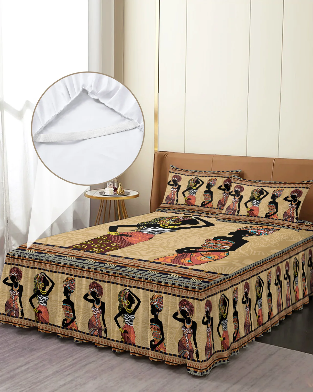 

Ethnic Style African Women Black Women Bed Skirt Elastic Fitted Bedspread With Pillowcases Mattress Cover Bedding Set Bed Sheet
