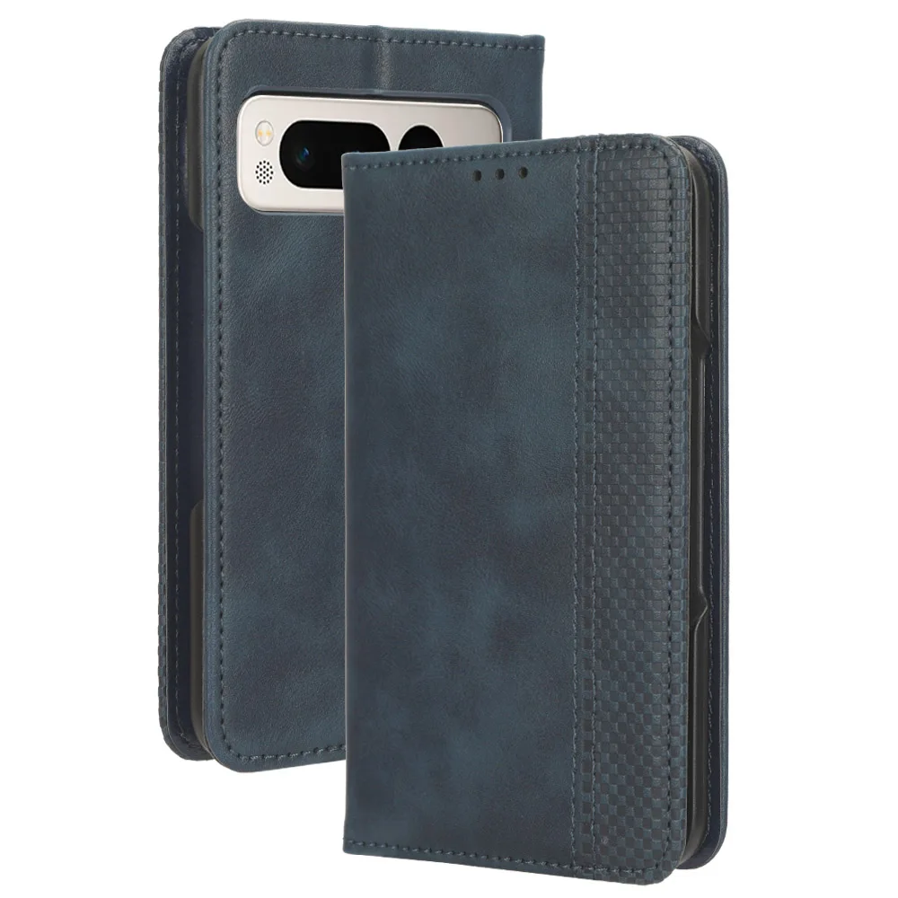 Per Google Pixel Fold Case Book Wallet Vintage Slim Magnetic Flip Leather Cover Stand Pc Hard Plastic Back Phone Bags