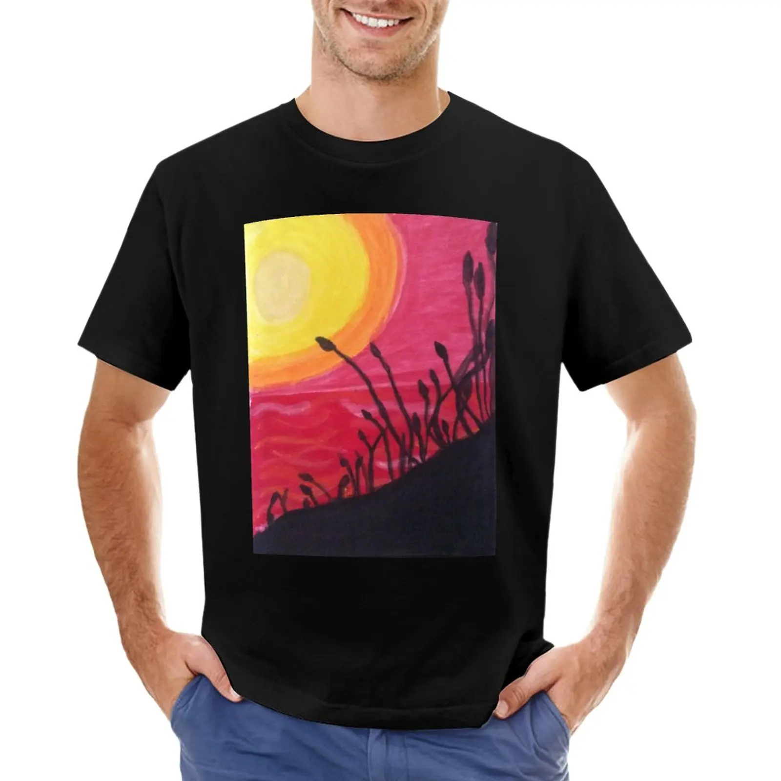 

Cattail Sunset T-Shirt customizeds sublime anime clothes t shirts for men cotton