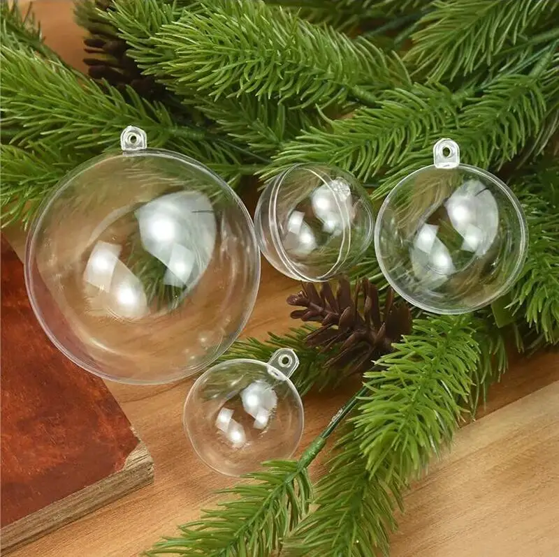 10 stücke Ball 4/6/8 cm Transparent Offene Kunststoff Weihnachten Dekoration Ballon Acryl Klar Flitter DIY Ornament geschenk Geschenk Box Ball – Detail 29