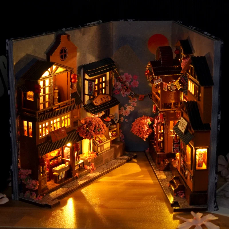 

DIY Book Nook Shelf Doll House Miniature Wooden Bookshelf Insert Miniatures House Model Kit Anime Collection Birthday Toy Gifts