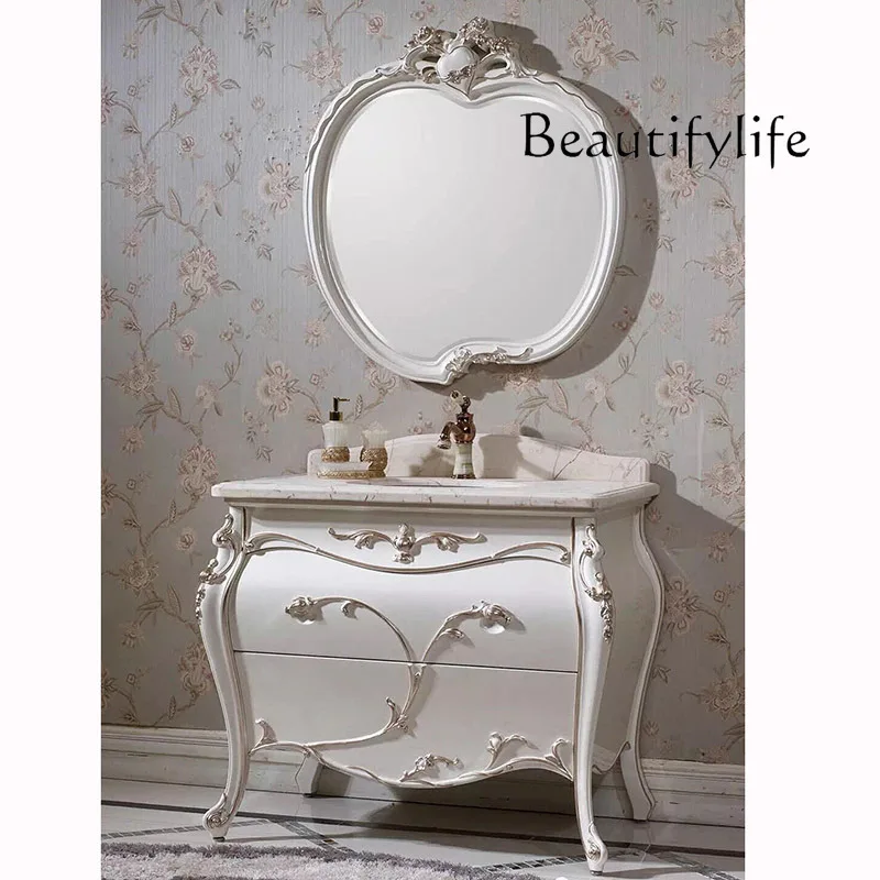 Solid Wood Bathroom Floor-Standing Washbasin European-Style Bathroom Oak Washstand Combination