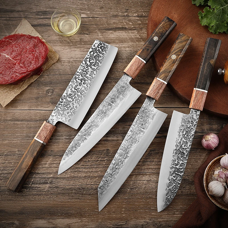 7"/8" Stainless Steel Yanagiba Knives Chef's Nakiri Santoku Salmon Knife Japanese Style Fish Fillet Wooden Knives for Cutting