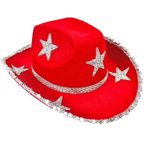 Cowgirl Hats Diamond Glitter Western Hat for Women Fashion Rhinestone Star Wide Brim Cowgirl Caps for Wedding Music Costume Party