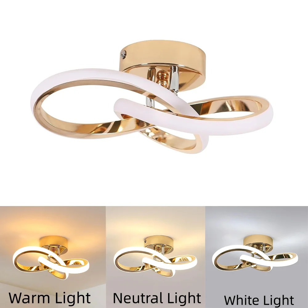 Modern LED Ceiling Light, 22W Gold Non-dimmable Twist Design Ceiling Lamp for Bedroom Living Room Hallway Home Decor Lighting Fixture