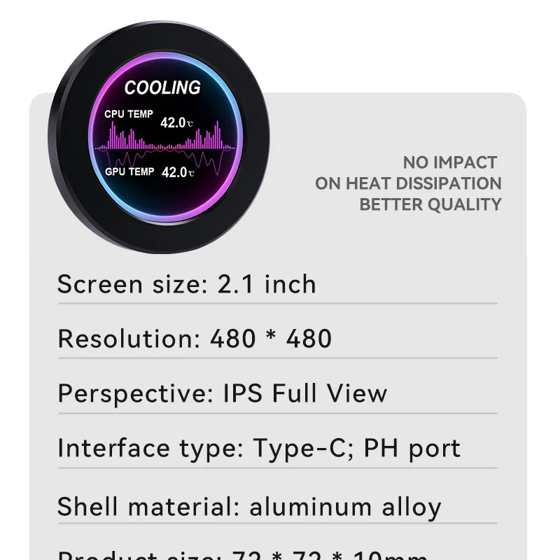 2.1 ġ CŸ IPS ũ  , USB  ÷, 480*480 PC LCD CPU GPU RAM HDD , CNC ̽, AIDA64 ʿ 