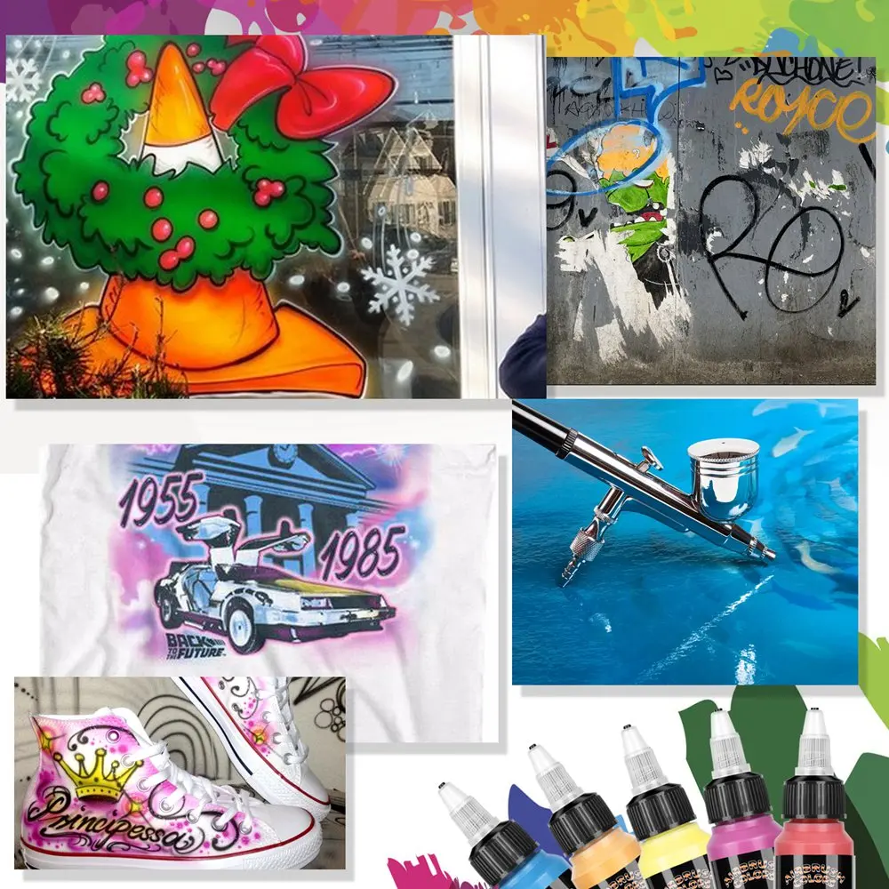 SAGUD 24 Colors Airbrush Paint Set 30ml Ready to Spray Fluorescent Colors Water-Based Acrylic Paint Kit for Artists 6