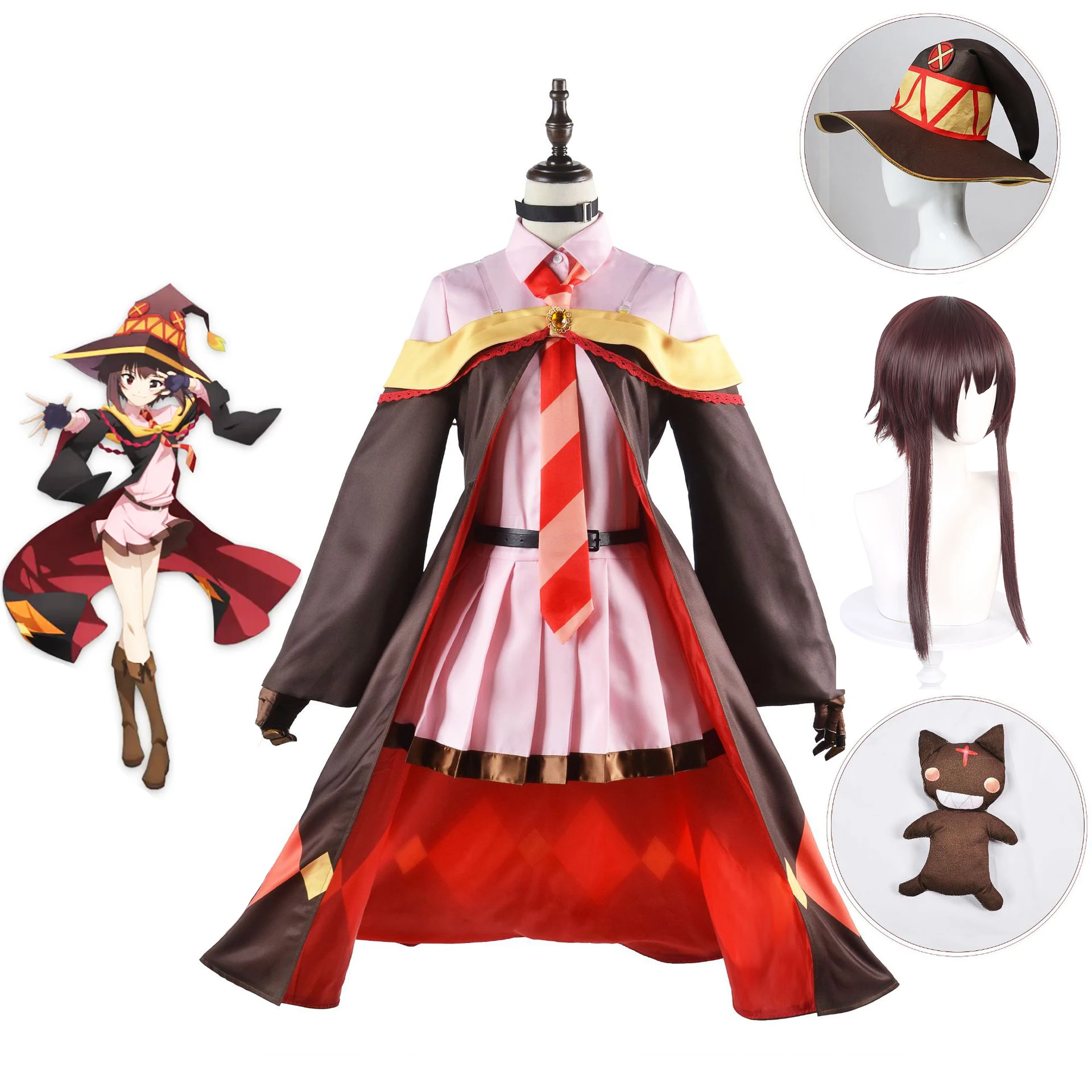 

KonoSuba Megumin Cloak Dress Uniform Full Set Outfit God's Blessing on This Wonderful World Anime Megumin Halloween Cosplay Wig