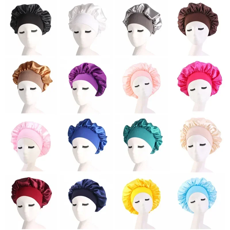 Night Hair Cap Layer Adjust Head Cover Hat For Curly Springy Hair Styling Accessories Women Night Sleep Silky Bonnet Satin Double