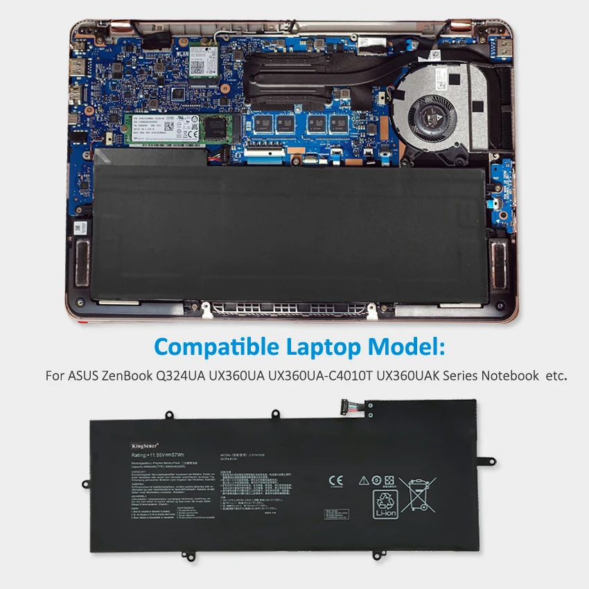 Kingsener C31n1538 Bateria do Portátil para Asus Zenbook Q324ua Ux360ua Ux360ua-c4010t Ux360uak Série C31pq9h 0b20002080000 57wh - Imagem 3