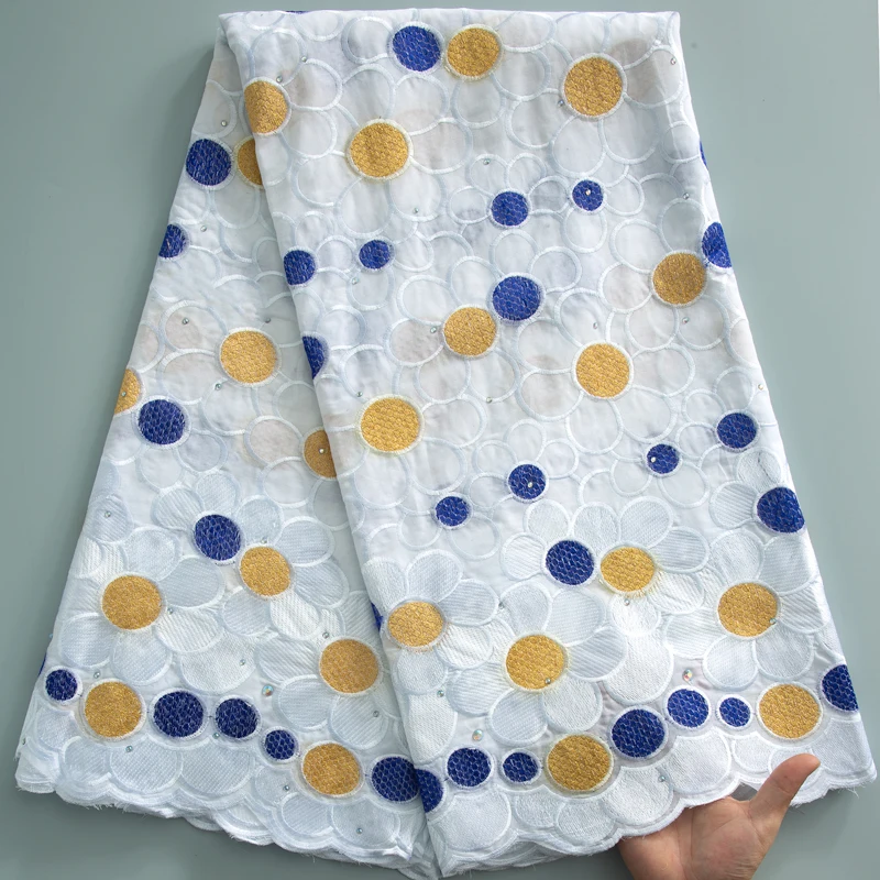

SJD швейцарская вуаль в Швейцарии 2024 Высококачественная Африканская Хлопковая кружевная ткань нигерийские камни хлопковое кружево для женщин Роскошные платья