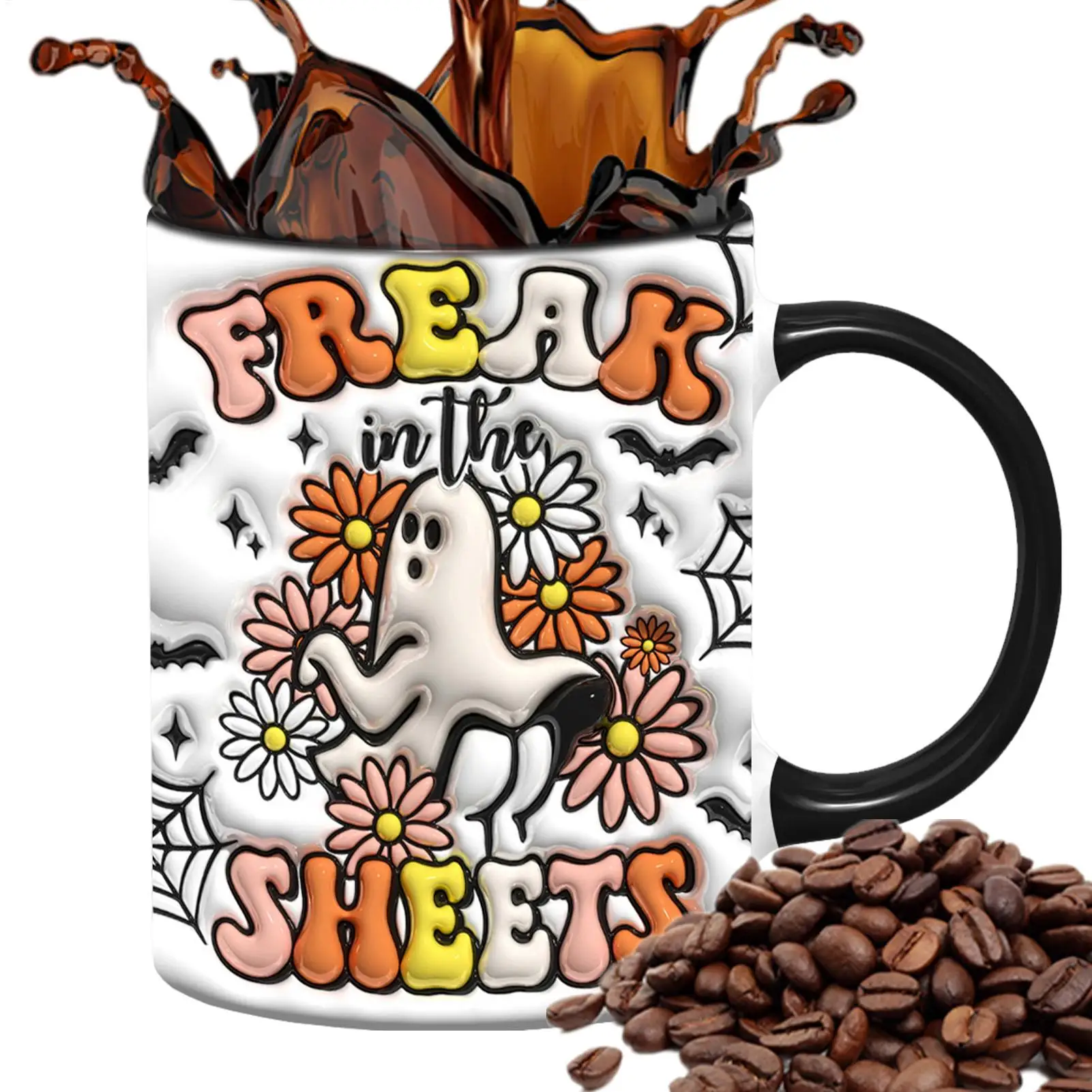 Creative Ghost Drinking Cup 3D Milk Mug with Handle Ceramic Tea Mug 350ml Spooky Espresso Cup for Coffee Tea Milk Beverages