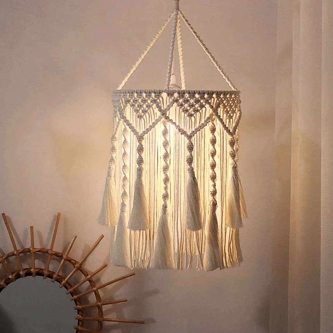 

Nordic Style Wall Hanging Tapestry Lampshade Handmade Woven Cotton Tassel Macrame Living Room Wedding Decoration