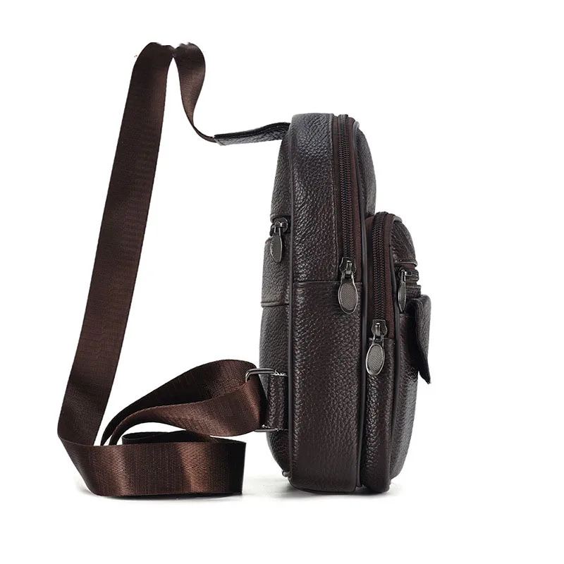 Genuine Leather Men's Sling Backpack Chest Bag Messenger Bag Shoulder Bag Casual Trendy Men Designer Retro Male Crossbody Bag