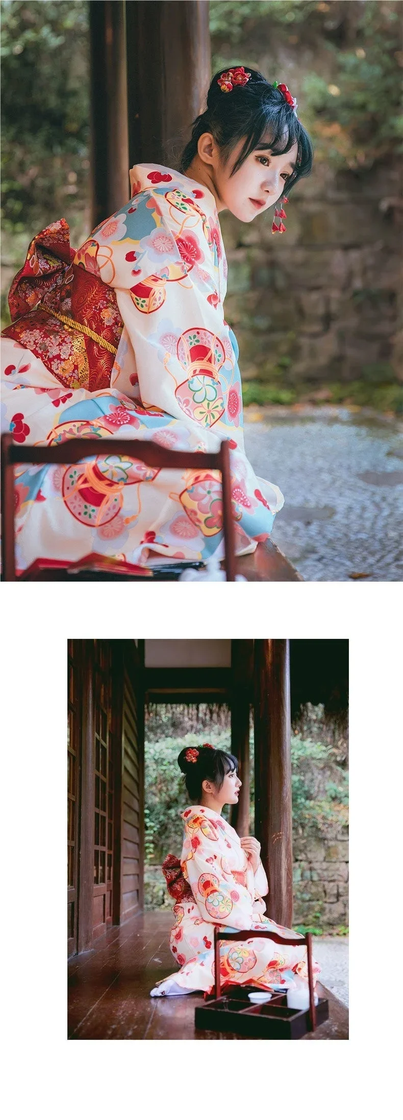 Kimono Mujer Japones Resnan Conjunto De Bata Corta Tradicional