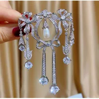 SUYU Classic Fashion Corsage Fringe Cubic Zirconia Imitation Pearl Suit Coat Pin 1