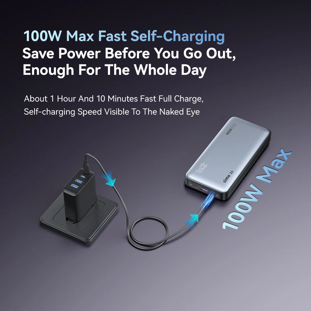 Power Bank 25000mAh 145W 100W Self-Charging Digital Display QC3.0/PD3.0 For Macbook/iPhone/Samsung/Tablet