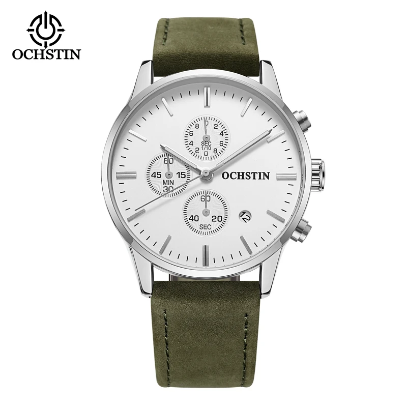 OCHSTIN Men Watch Quartz Chronograph Male Watches Top Brand Luxury White Simple Date Dial Wristwatch Gift For Mens