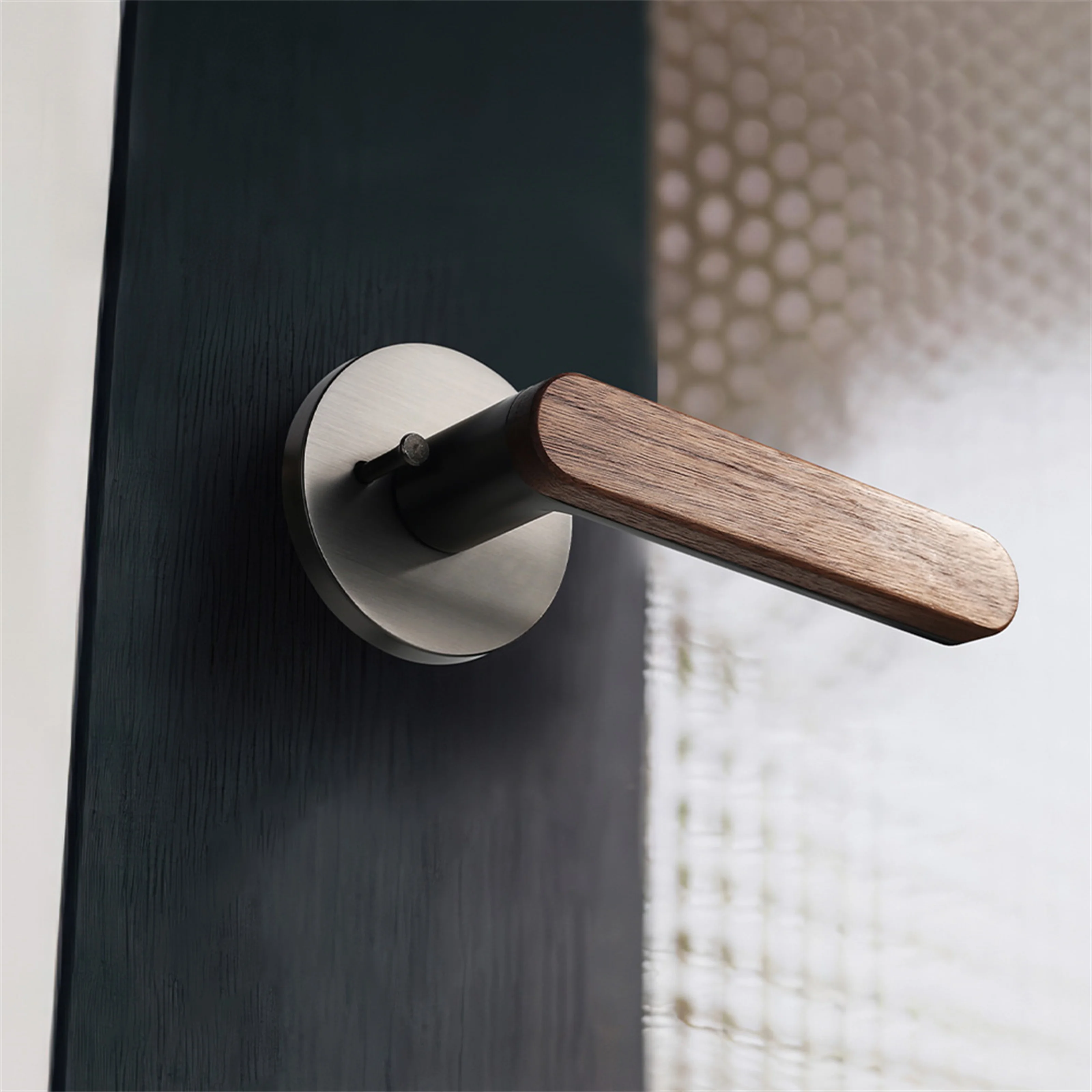 Privacy Door Handle Walnut Wood Handle Lever Matt Brushed Black Nickel Bedroom Bathroom Passage Door Lock Keyless Viladepot