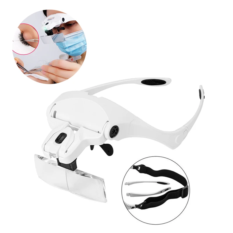 Headband Magnifying Glass Led Light Lamp Magnifier Head Loupe With 5