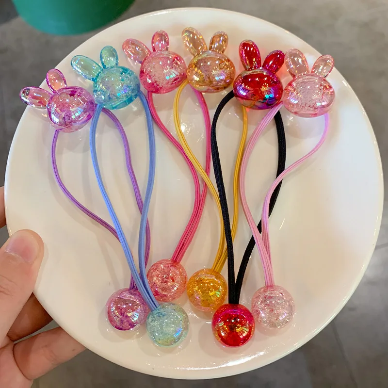 2pcs/set Cute Rabbit Hair Rubber Bands For Girls Elastic Bead Hair