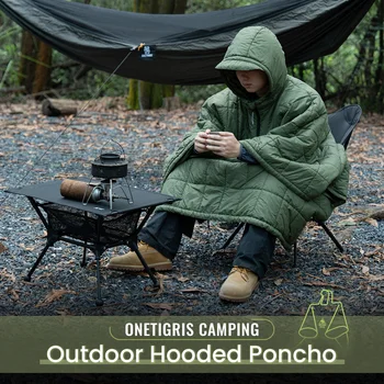 OneTigris Hooded Tactical Poncho Camping Blanket Wearable Sleeping Bag for Camping Hunt Ultralight Water-Resistant Warm Blanket 1