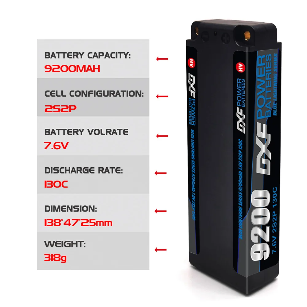 DXF 2S Lipo Battery 7200mAh 8400mAh 140C 8000mAh 9200mAh 130C 5mm Bullet T/Deans Plug Hardcase for RC Car Boat Truck UAV RACING