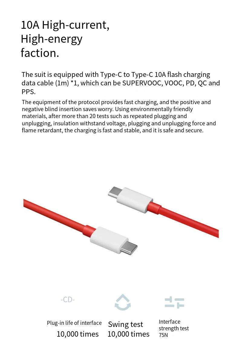 ACAGET 100W Caricatore Rapido SUPERVOOC Con Cavo USB-C 1M (8A) Per OPPO, Realme, OnePlus. Ricarica Veloce E Trasferimento Dati 480 Mbps. - 5