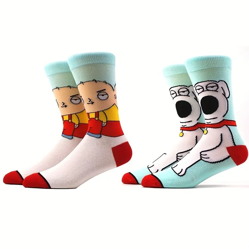 

2/5Pairs Men's Fashion Personality Cartoon Anime Character Print Combination Cotton Crew Socks, Skateboard Socks