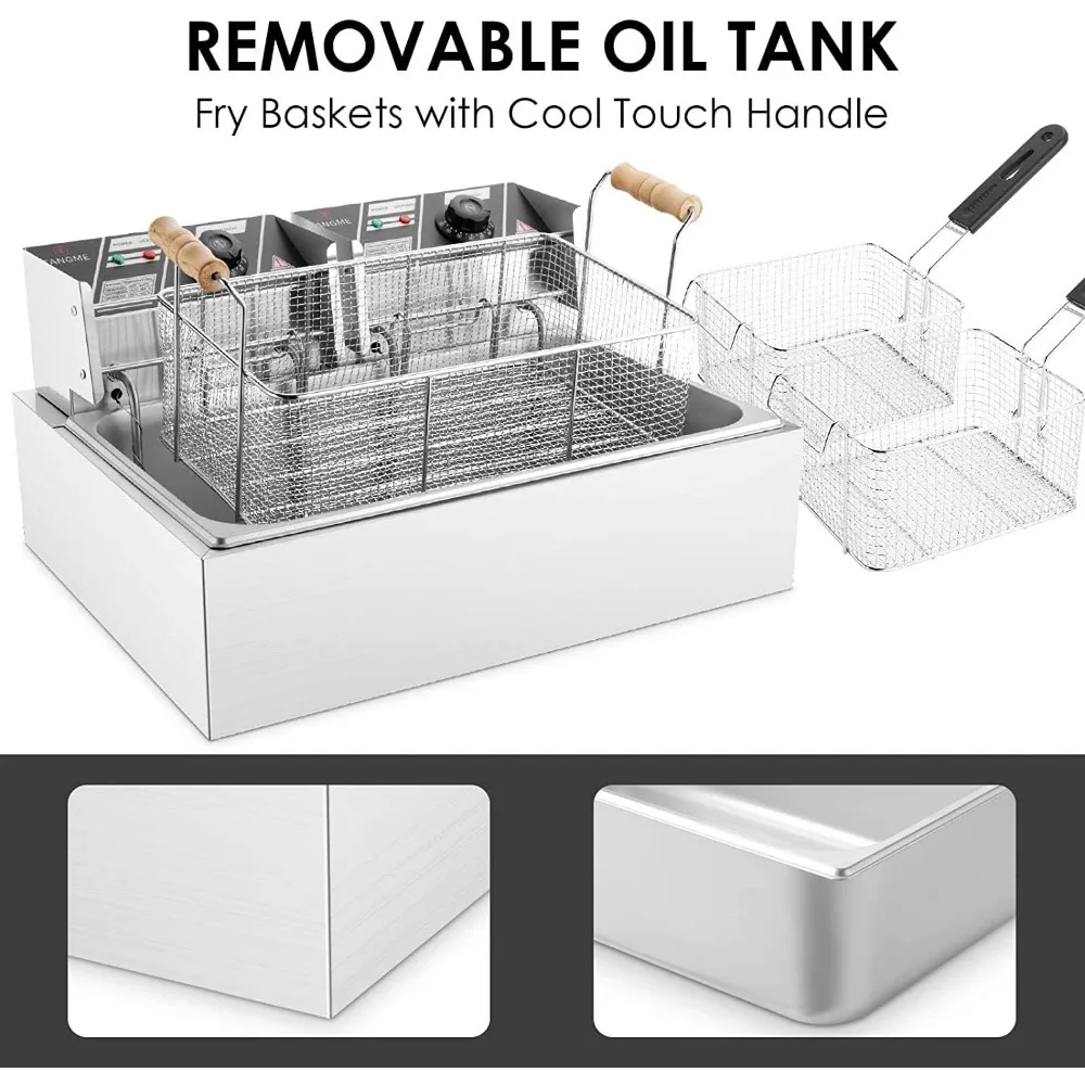 Commercial Deep Fryer, 3400w Electric Turkey Fryer with 3-Baskets, 22L/23.25Qt 1mm Thickened Stainless 3