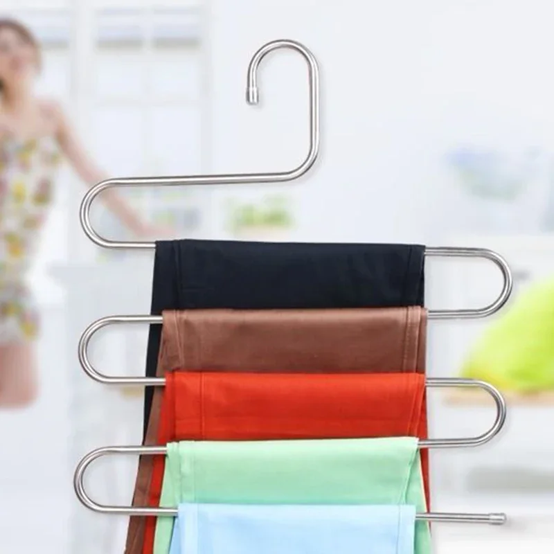 1PC Stainless Steel Pants Rack Five-Layer Multi-Functional Hanger Multi-Layer Pants Storage Rack