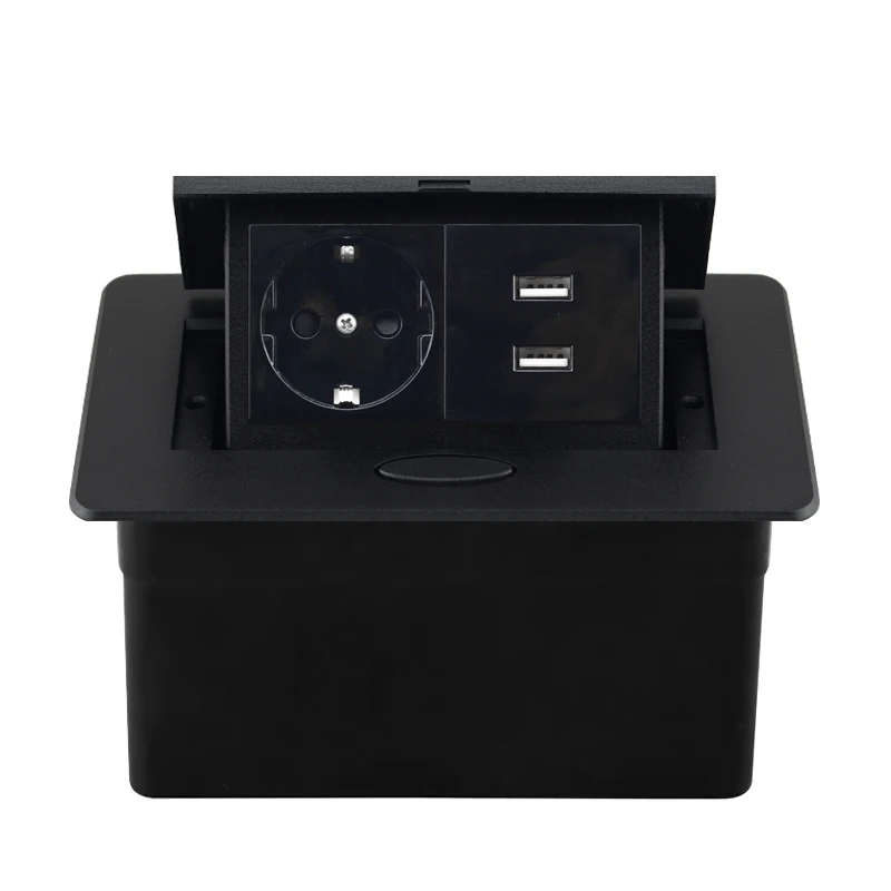 Desktop Power Socket with Dual USB and Type-C Interface, 220V Pop-Up Hidden EU Socket