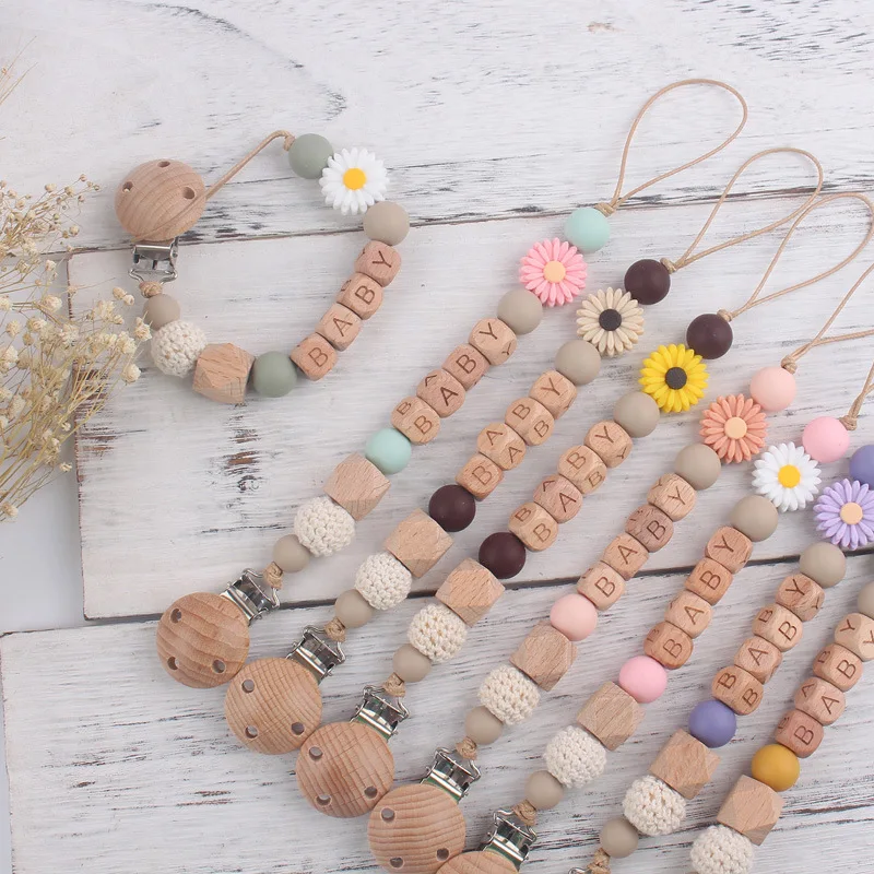 PersonalizedNameHandmadeSiliconeBabyWoodenDummyPacifierClip