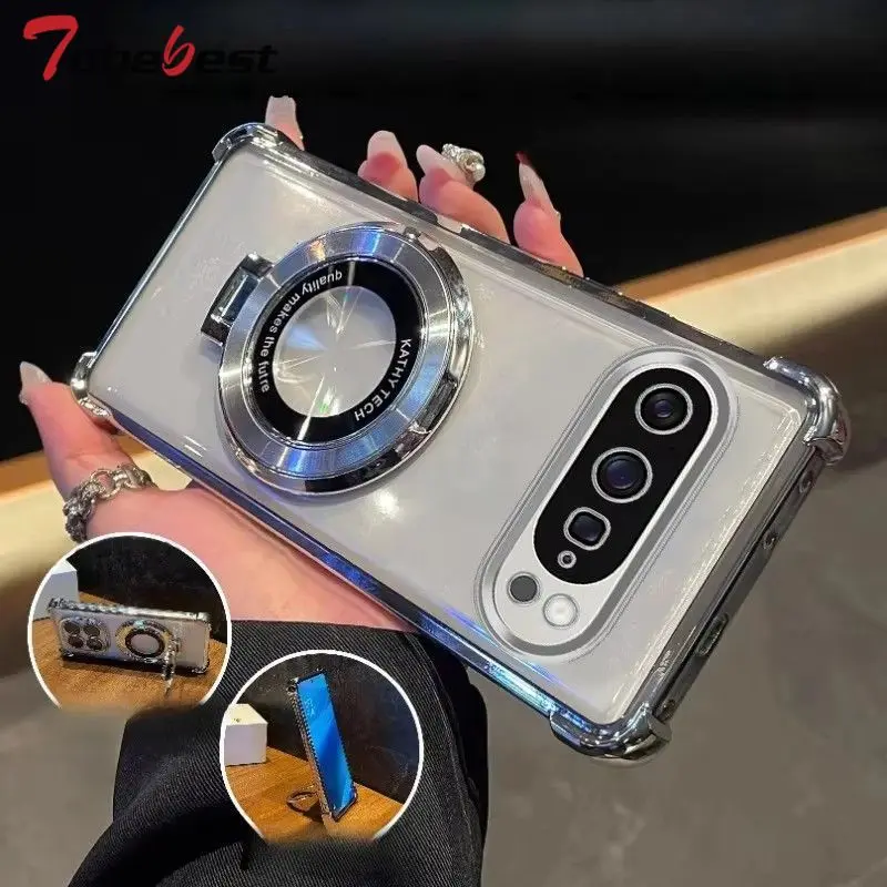 Shockproof Magnetic Phone Holder Case with Clear Plating and Silicone Cover