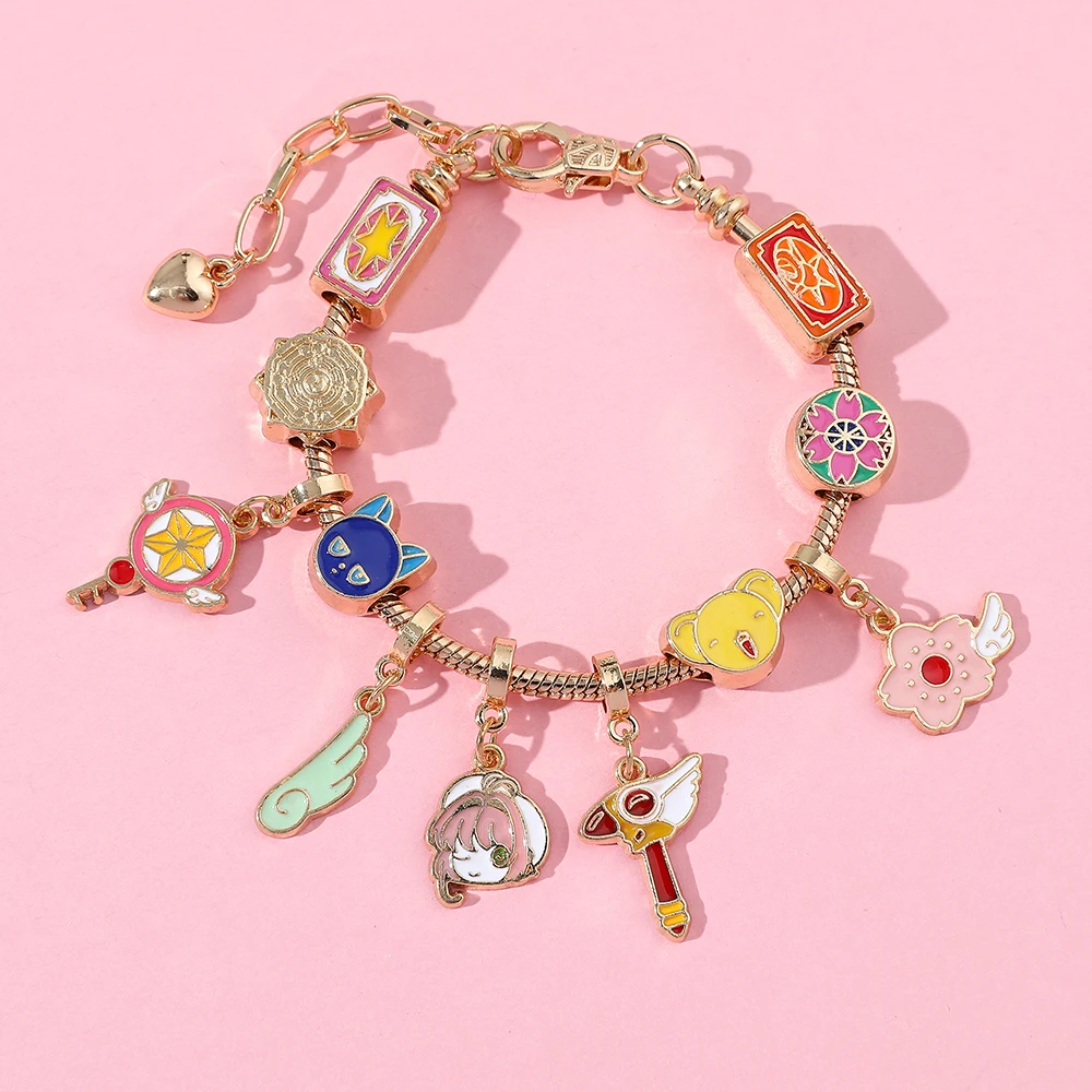 Japanese Anime Card Captor Sakura Charm Bracelet Cartoon Figure Metal Bangle Jewelry For Girl Kid Gift