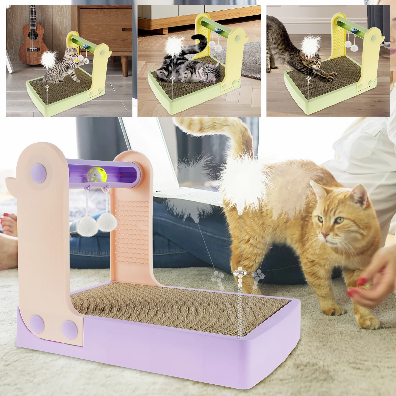 

Cat Scratching Board Multifunctional Cat Scratcher Toy Fun Cat Scratcher Cardboard Reversible Cat Scratch Pad with Track Bell