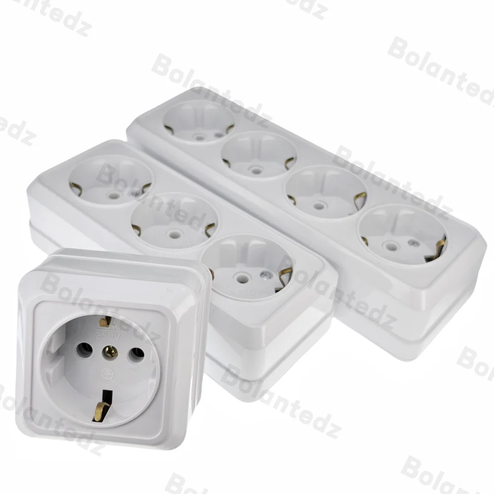 Wall Sockets 1 2 3 4 Sockets Plugs EU Exterior Electrical Outlets With Ground Power Socket Flame Retardant Paint Plastic