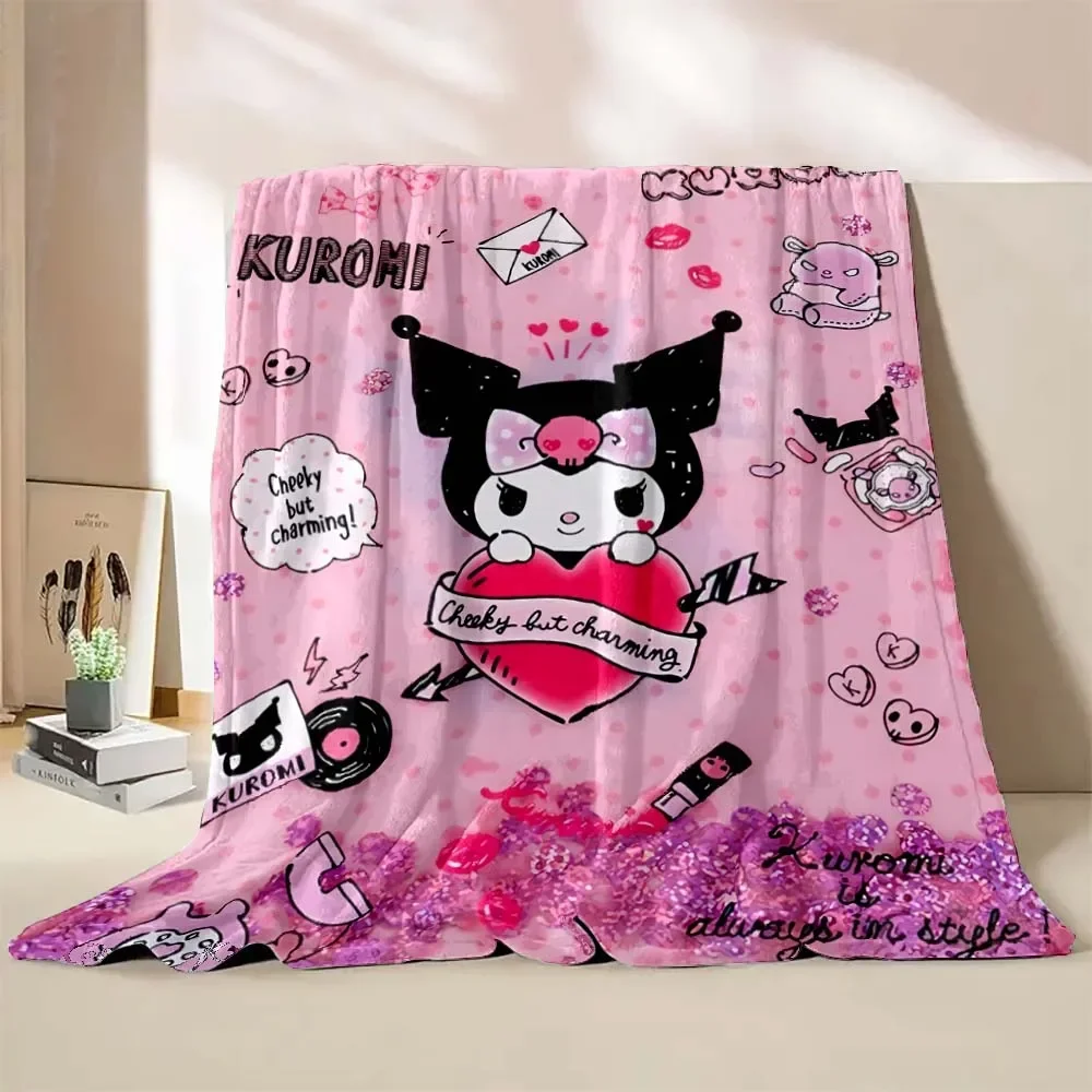 6 Sizes Warm Soft Sanrio Kuromi Custom Blanket Fluffy Children and Adults Sofa Plush Bedspread Throw Blanket for Sofa Bed 6