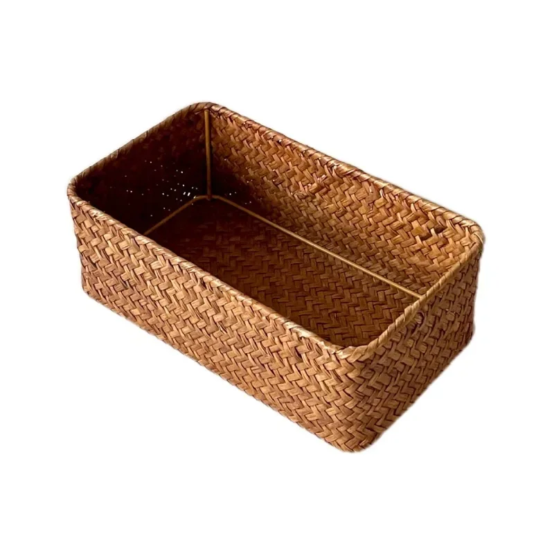 Storage Baskets Straw Pot Rattan  Fruit Storage Box Cosmetic Storage Container Basket Desk Organizer Picnic Basket 6